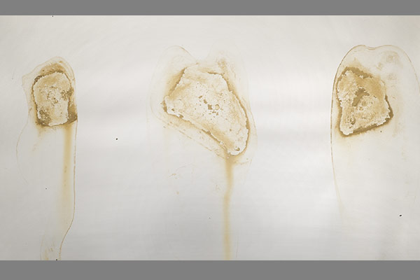 <font color=#bdbdb6 face=Verdana>These works trace the marks left by a changing state, from a frozen suspension to a solid mass. Single soil sample on Fabriano paper - <em>65 x 86cm wide - 2009</em></font>